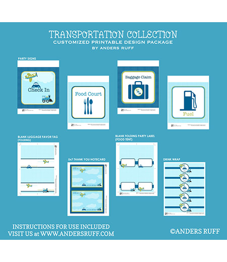 Transportation Birthday Party Printables Collection - Planes, Trains and Automobiles